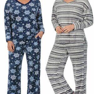 Nautica Women's 2 Piece Fleece Pajama PJ Sleepwear Set V-Neck Top